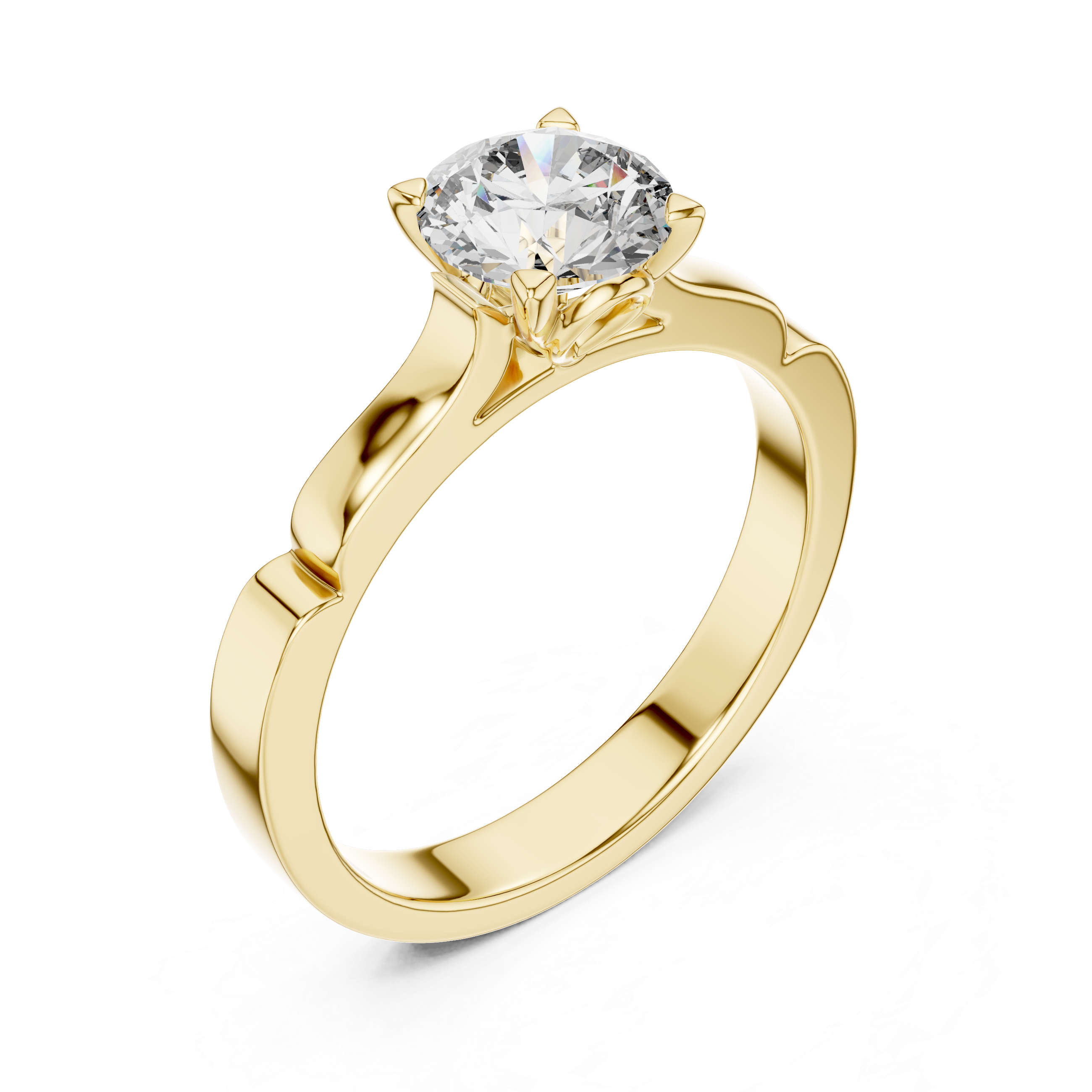 Gold ring with a clear gemstone on a white background